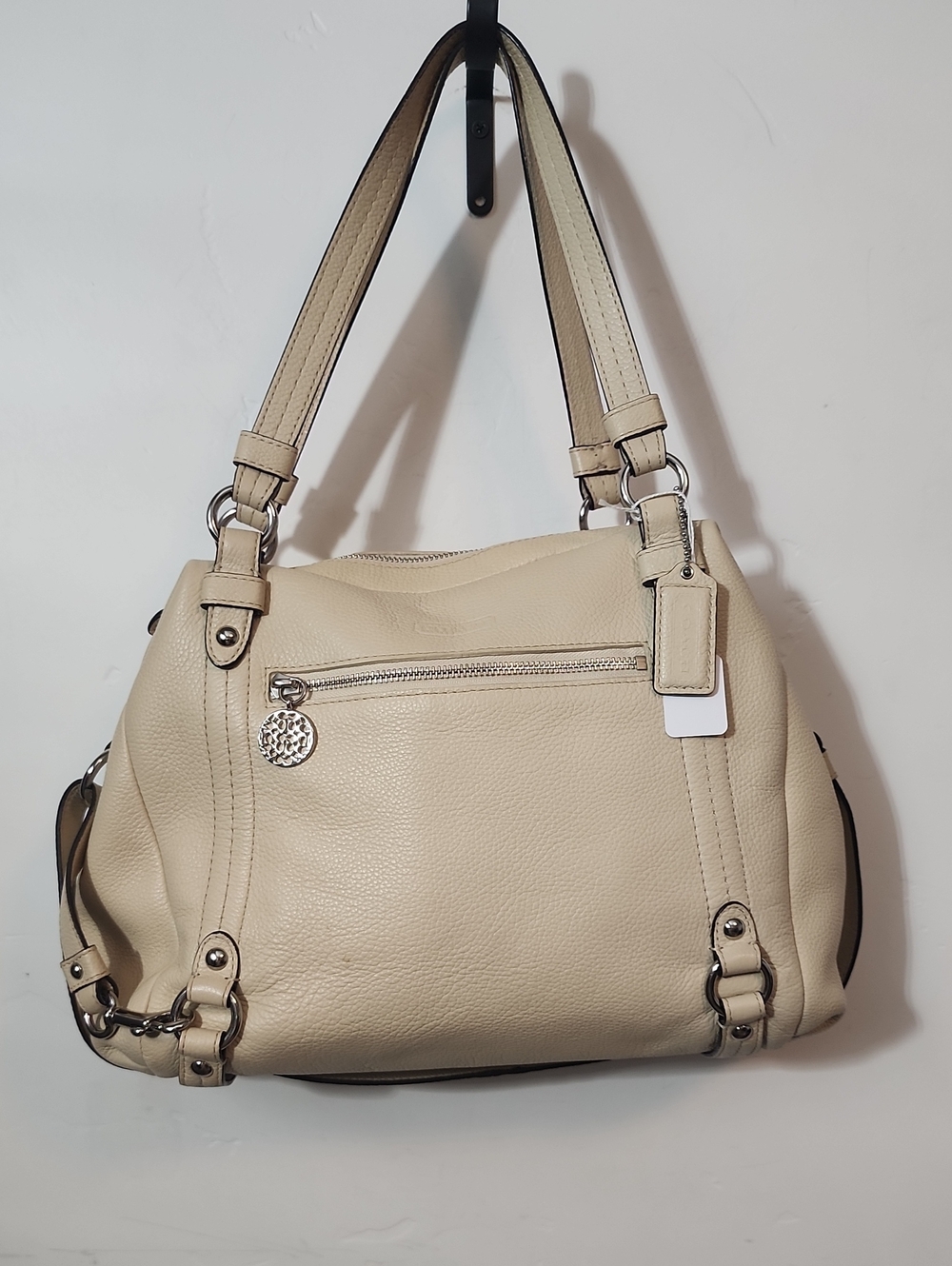 Coach Cream Leather Shoulder Satchel with Silver Hardware